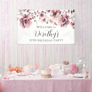 Burgundy Dusty Pink Floral 50th Birthday Welcome  Banner