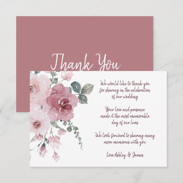 Burgundy Dusty Pink Floral Wedding Thank You Enclosure Card (Front/Back)