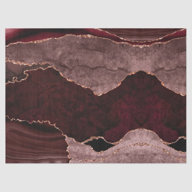 Burgundy Dusty Pink Rose Gold Agate Geode Modern Tissue Paper (Front)
