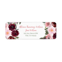 Burgundy Dusty Pink Rose Watercolor Return Address