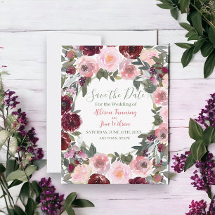 Burgundy Dusty Pink Rose Watercolor Save The Date