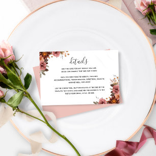 Burgundy, Dusty Rose, Blush Floral Wedding Details Enclosure Card