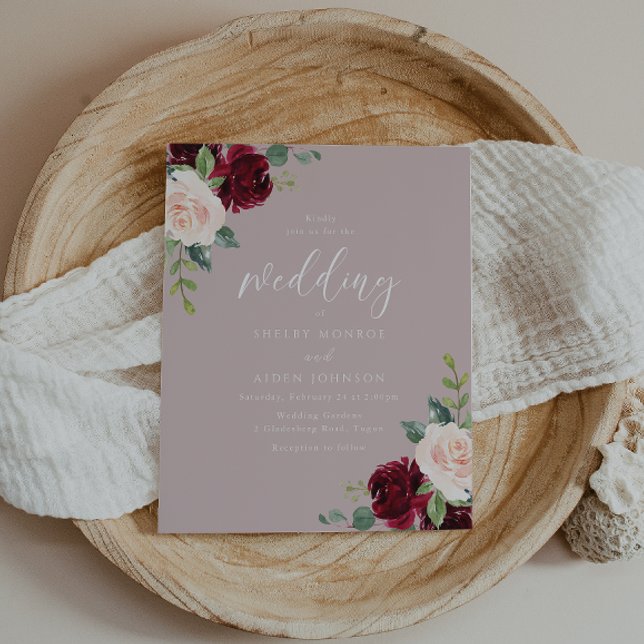 Burgundy Dusty Rose Budget Wedding Invitation (Creator Uploaded)