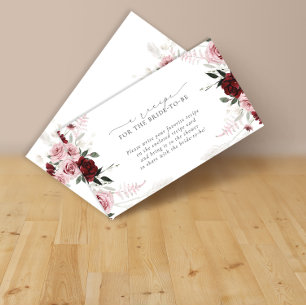 Burgundy Dusty Rose Floral Bridal Recipe Request Enclosure Card
