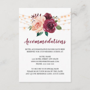 Burgundy Dusty Rose Floral Wedding Accommodations Enclosure Card