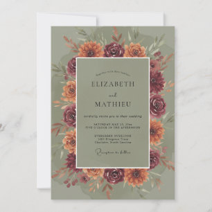 Burgundy Earthy Blossom Arrangement Wedding Invitation