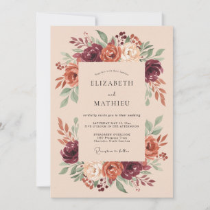 Burgundy Earthy Fall Wedding Invitation
