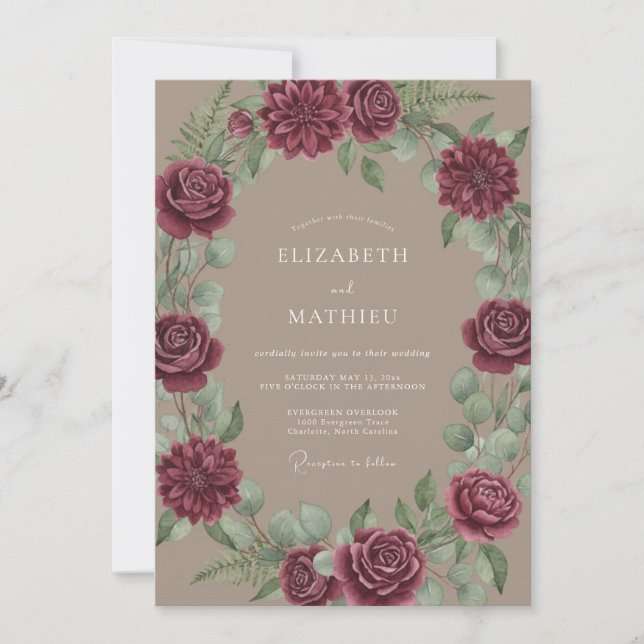 Burgundy Earthy Vintage Wedding Invitation (Front)