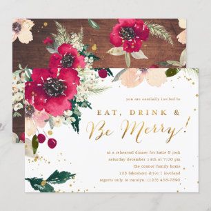 Burgundy "Eat Drink & Be Merry" Rehearsal Dinner Invitation