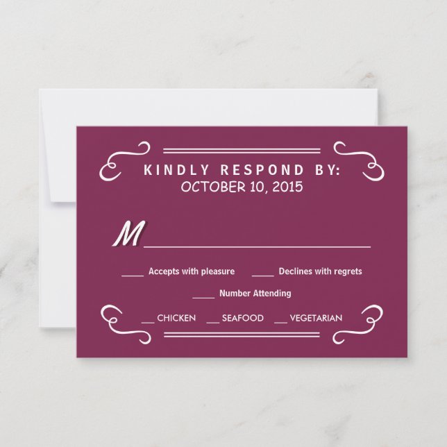Burgundy Eat Drink & RSVP Rustic Wedding Reply Card (Front)