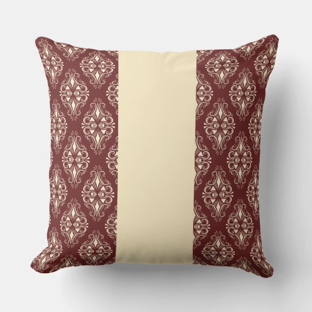 Burgundy (Edged) & Cream Patterned Elegance Cushion (Front)