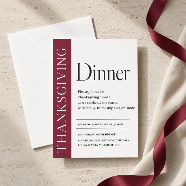 Burgundy Editorial Thanksgiving Dinner Invitation (Creator Uploaded)