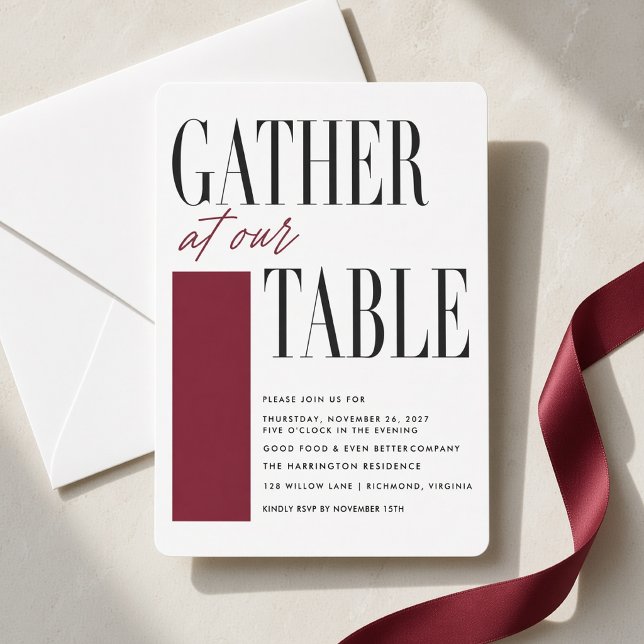 Burgundy Editorial Thanksgiving Dinner Invitation (Creator Uploaded)