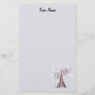 Burgundy Eiffel Tower Illustration White Daisies Stationery