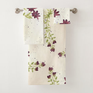 Burgundy Elegance Flowered Towel Set