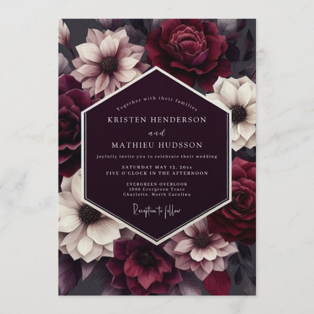 Burgundy Elegant Autumnal Wedding Invitation (Front)