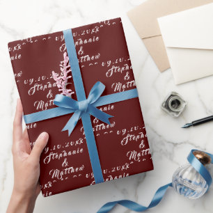 Burgundy Elegant Bride and Groom Names Wedding Wrapping Paper