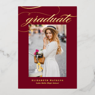 Burgundy Elegant Calligraphy Photo Graduation Gold