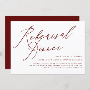 Burgundy Elegant Calligraphy Rehearsal Dinner Invitation