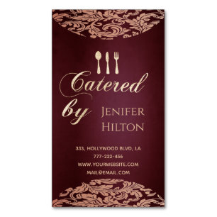 Burgundy Elegant chic catering damask vintage Magnetic Business Card