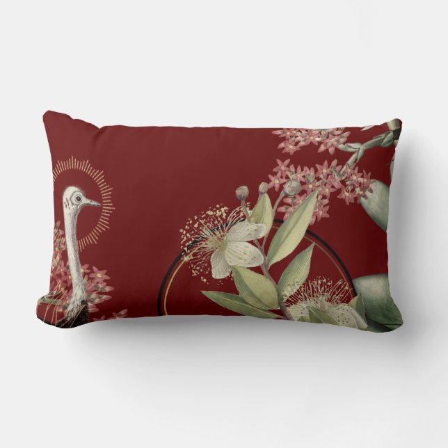 Burgundy Elegant Floral Design Lumbar Cushion (Front)