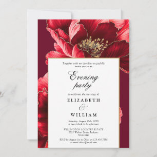 Burgundy Elegant Floral Evening Party Wedding Invitation