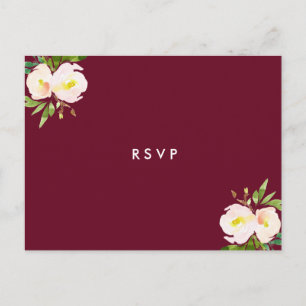 Burgundy Elegant Floral Quinceanera RSVP Invitation Postcard