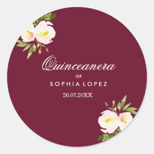 Burgundy Elegant Floral Quinceanera Sticker