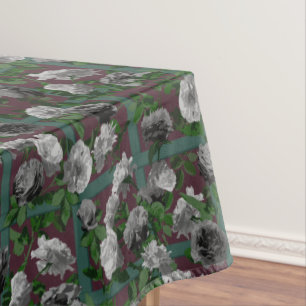 Burgundy Elegant Floral Roses Tablecloth