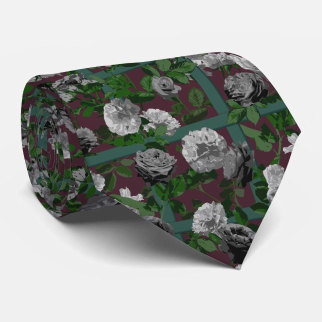 Burgundy Elegant Floral Roses   Tie (Rolled)