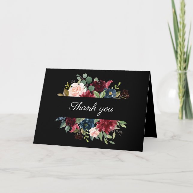 Burgundy Elegant Floral Watercolor Thank You Card (Front)
