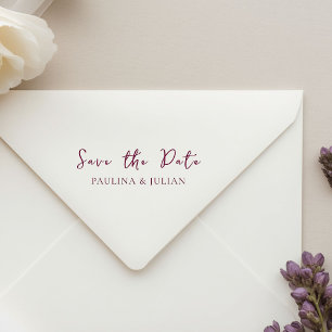 Burgundy Elegant Floral Wedding Self-inking Stamp
