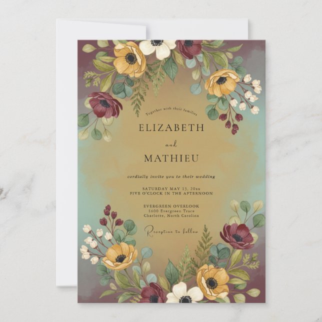 Burgundy Elegant Forest Wedding Invitation (Front)