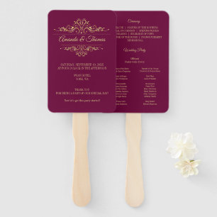 Burgundy Elegant Frame Stylish Wedding Program Hand Fan