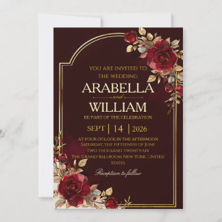 burgundy Elegant Luxury wedding Invitation