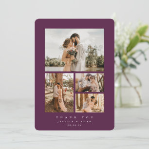 Burgundy Elegant Minimal 4 Photo Wedding Flat Thank You Card