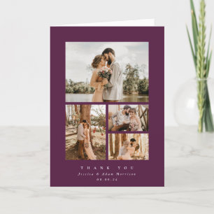 Burgundy Elegant Minimal 4 Photo Wedding Thank You Card