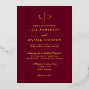 Burgundy Elegant Modern Monogram Wedding Gold