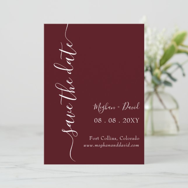 Burgundy Elegant Modern    Save The Date (Standing Front)