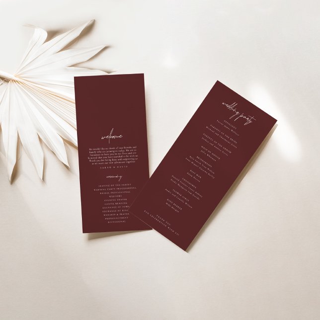 Burgundy Elegant Modern Wedding Ceremony Program (Creator Uploaded)