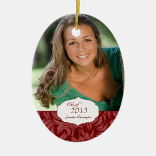 Burgundy elegant pattern graduation photo ornament