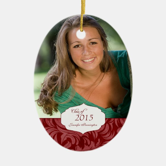 Burgundy elegant pattern graduation photo ornament (Front)