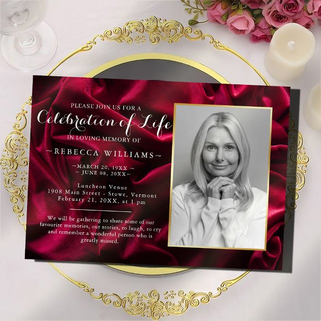 Burgundy Elegant Photo Celebration of life Invitation (Creator Uploaded)