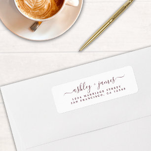 Burgundy Elegant Script Wedding Return Address