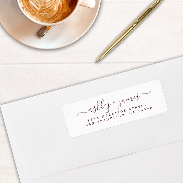 Burgundy Elegant Script Wedding Return Address (Creator Uploaded)