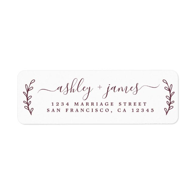 Burgundy Elegant Script Wedding Return Address (Front)