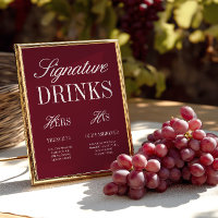 Burgundy Elegant Signature Drinks Wedding Bar Sign