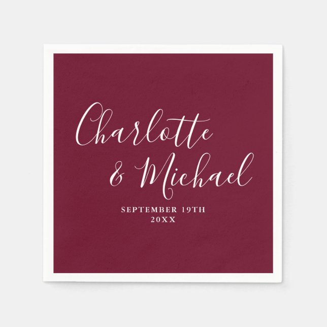 Burgundy Elegant Signature Wedding Napkin (Front)