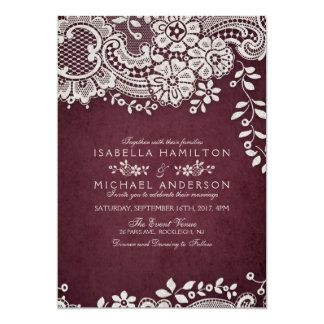 Burgundy Elegant Vintage Lace Rustic Wedding Card Burgundy Elegant Vintage Lace Rustic Wedding Card