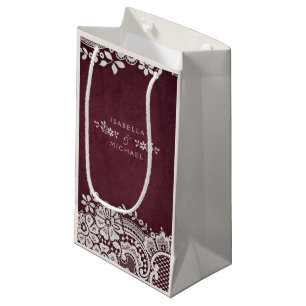 Burgundy elegant vintage lace rustic wedding favou small gift bag
